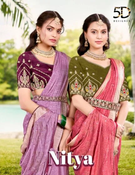 Nitya By 5D Designer Dull Moss Crape Wholesale Designer Saree Suppliers In Mumbai